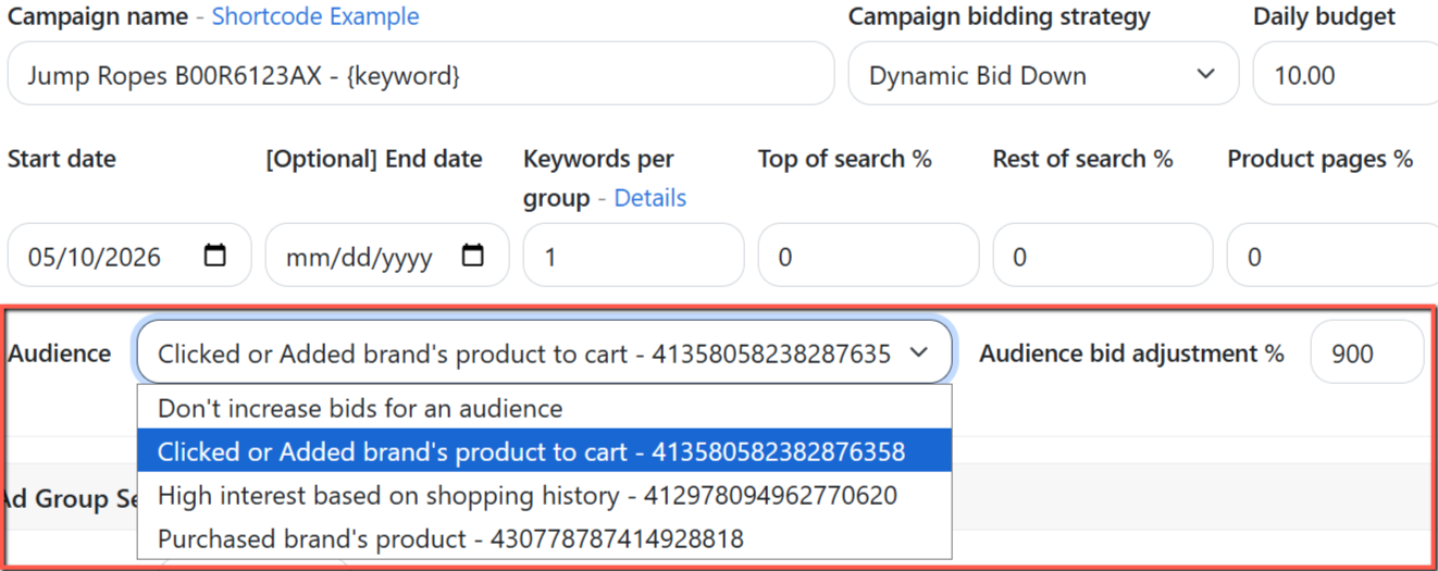 Add AMC Audience Creation + Bid Modifier