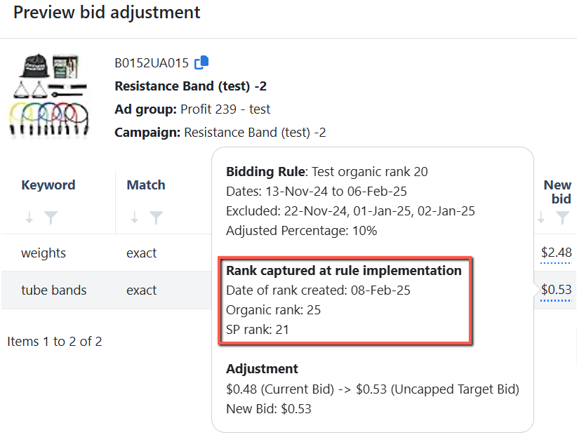 Add ranking data on the Change log page